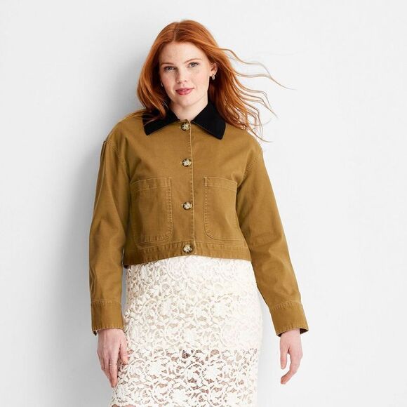 Future Collective - Women's Cropped Chore Jacket - Future Collective K Khaki - Picture 1 of 4